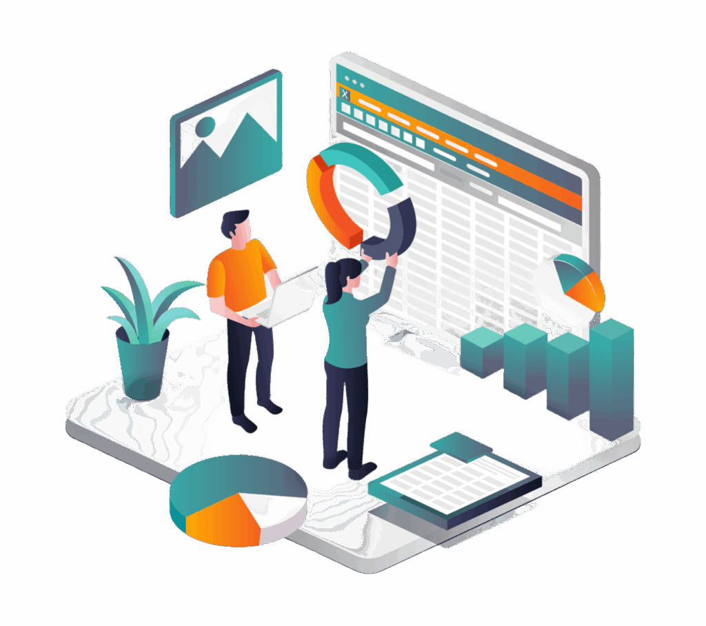 ompile pie charts in excel in isometric illustration (1)